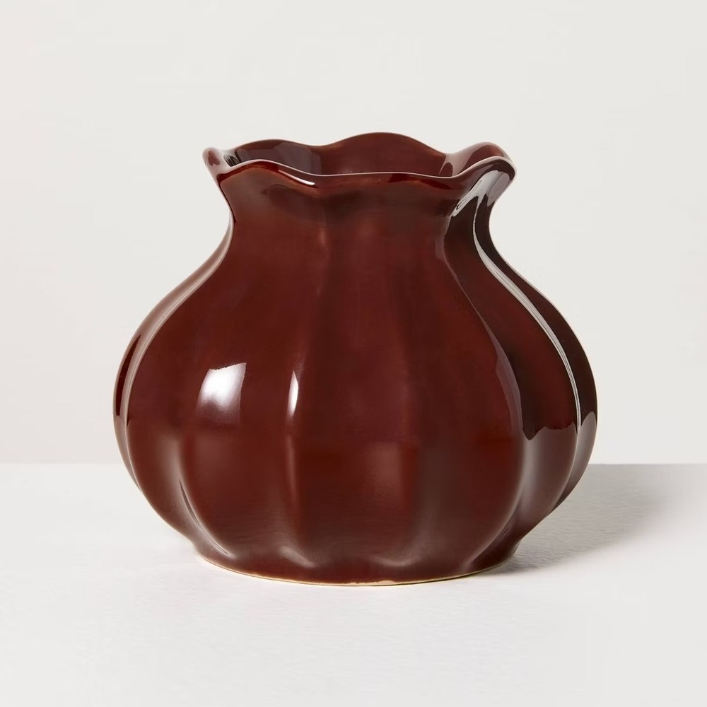 4" Burgundy Pleated Ceramic Bud Vase - Hearth & Hand Magnolia, Target